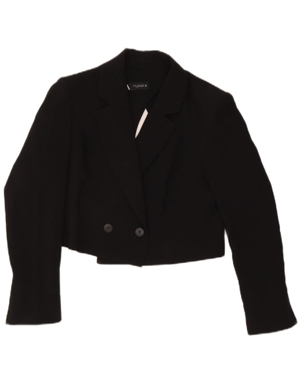 Zara Womens Crop Double Breasted Blazer Jacket UK 14 Medium Black Acetate