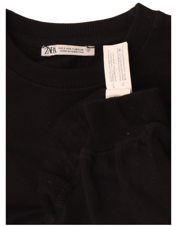 Zara Womens Crop Oversized Sweatshirt Jumper UK 10 Small Black Cotton