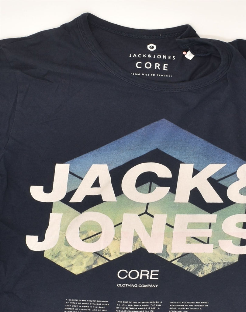 JACK & JONES Mens Graphic T-Shirt Top Large Navy Blue Cotton | Vintage Jack & Jones | Thrift | Second-Hand Jack & Jones | Used Clothing | Messina Hembry 