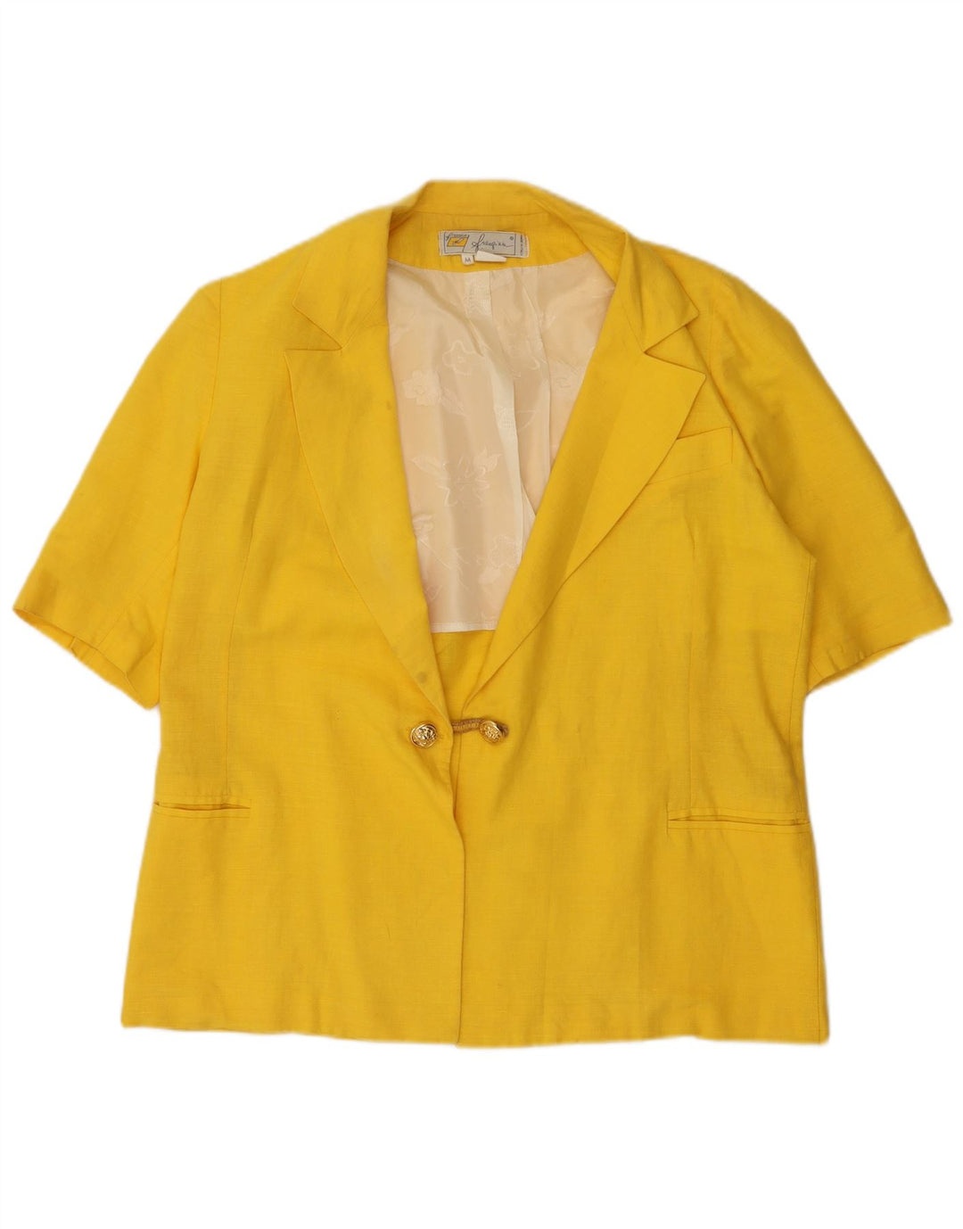 Vintage Womens Short Sleeve 1 Button Blazer Jacket UK 14 Medium Yellow
