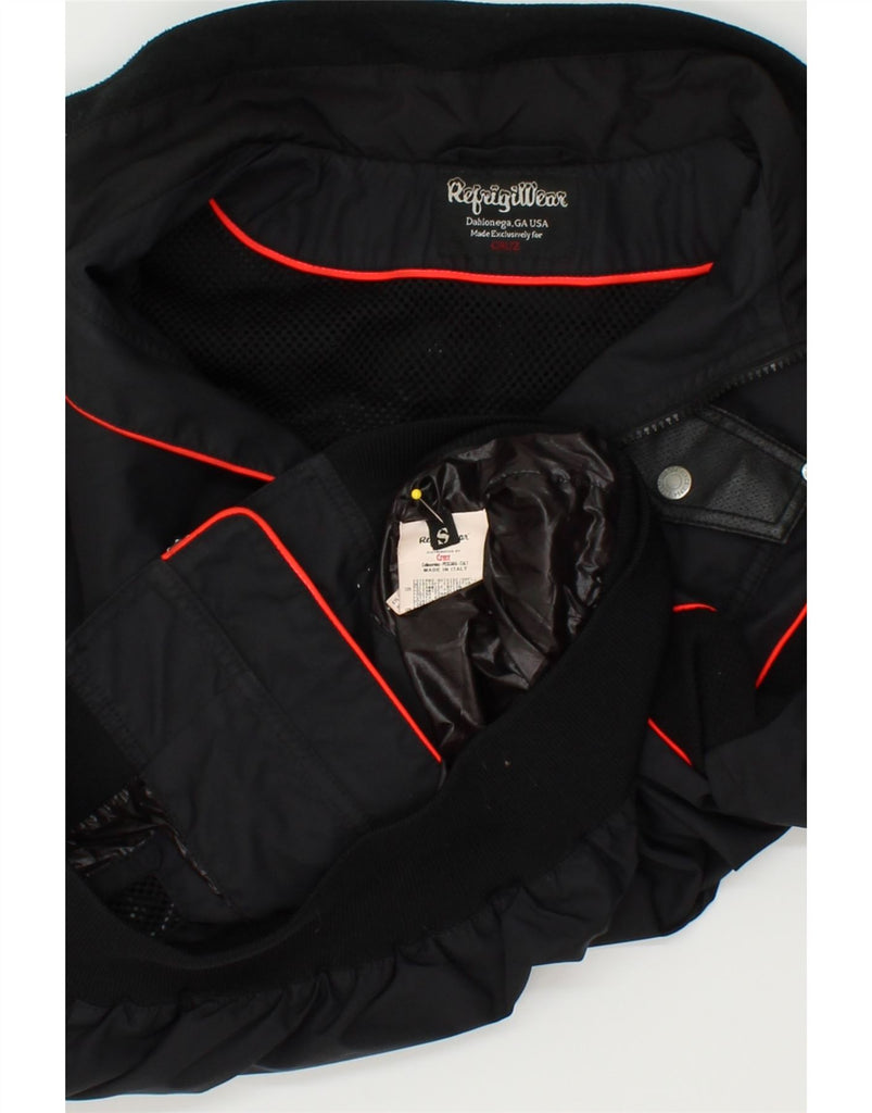 REFRIGIWEAR Mens Graphic Bomber Jacket UK 36 Small Black Polyamide | Vintage Refrigiwear | Thrift | Second-Hand Refrigiwear | Used Clothing | Messina Hembry 