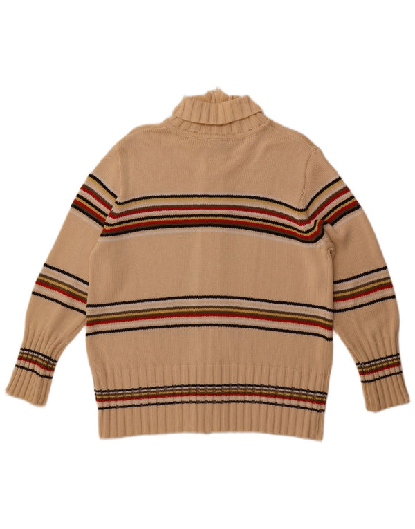 Vintage Womens Cardigan Sweater UK 18 XL Beige Striped Cotton