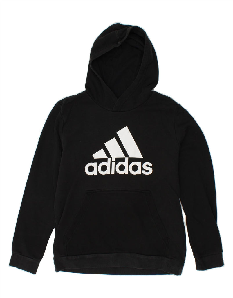 ADIDAS Womens Graphic Hoodie Jumper UK 14 Medium Black Cotton | Vintage Adidas | Thrift | Second-Hand Adidas | Used Clothing | Messina Hembry 