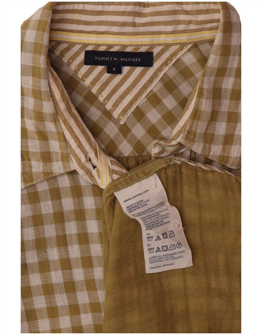 TOMMY HILFIGER Womens Longline Shirt US 8 Medium Green Gingham Cotton