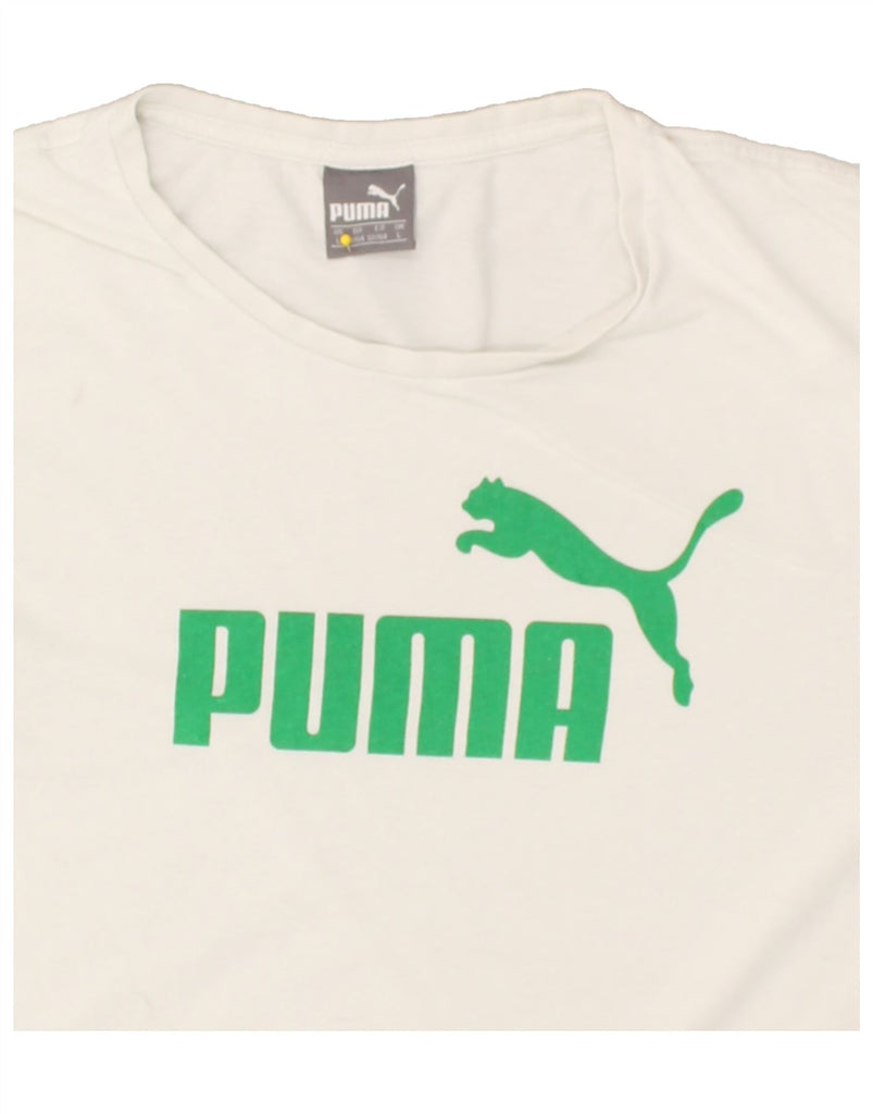 PUMA Mens Slim Graphic T-Shirt Top Large White Cotton | Vintage Puma | Thrift | Second-Hand Puma | Used Clothing | Messina Hembry 