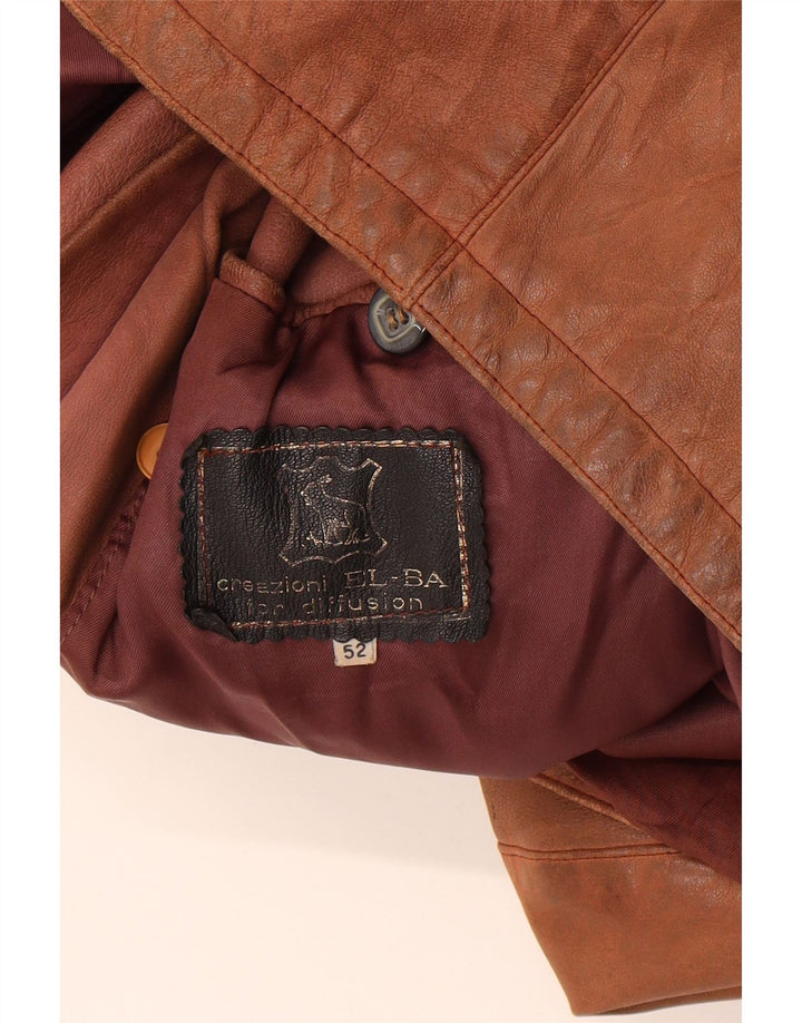 Vintage Womens Leather Jacket IT 52 2XL Brown