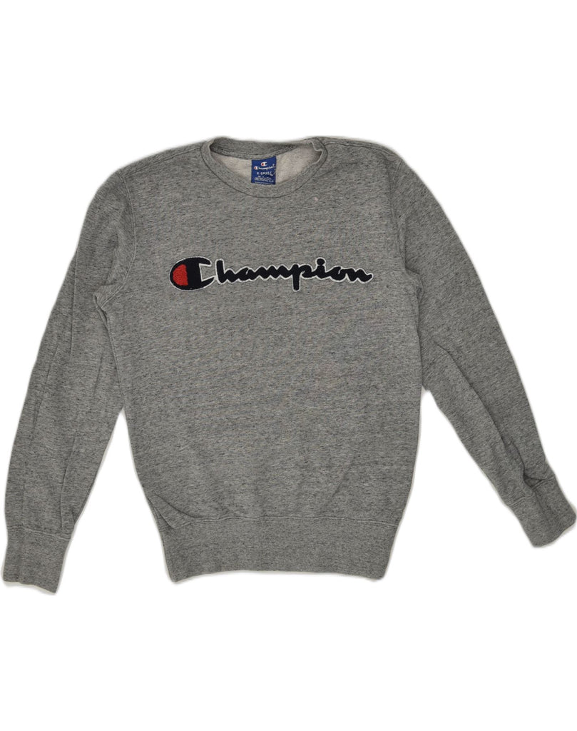 CHAMPION Mens Graphic Sweatshirt Jumper XS Grey Cotton | Vintage Champion | Thrift | Second-Hand Champion | Used Clothing | Messina Hembry 