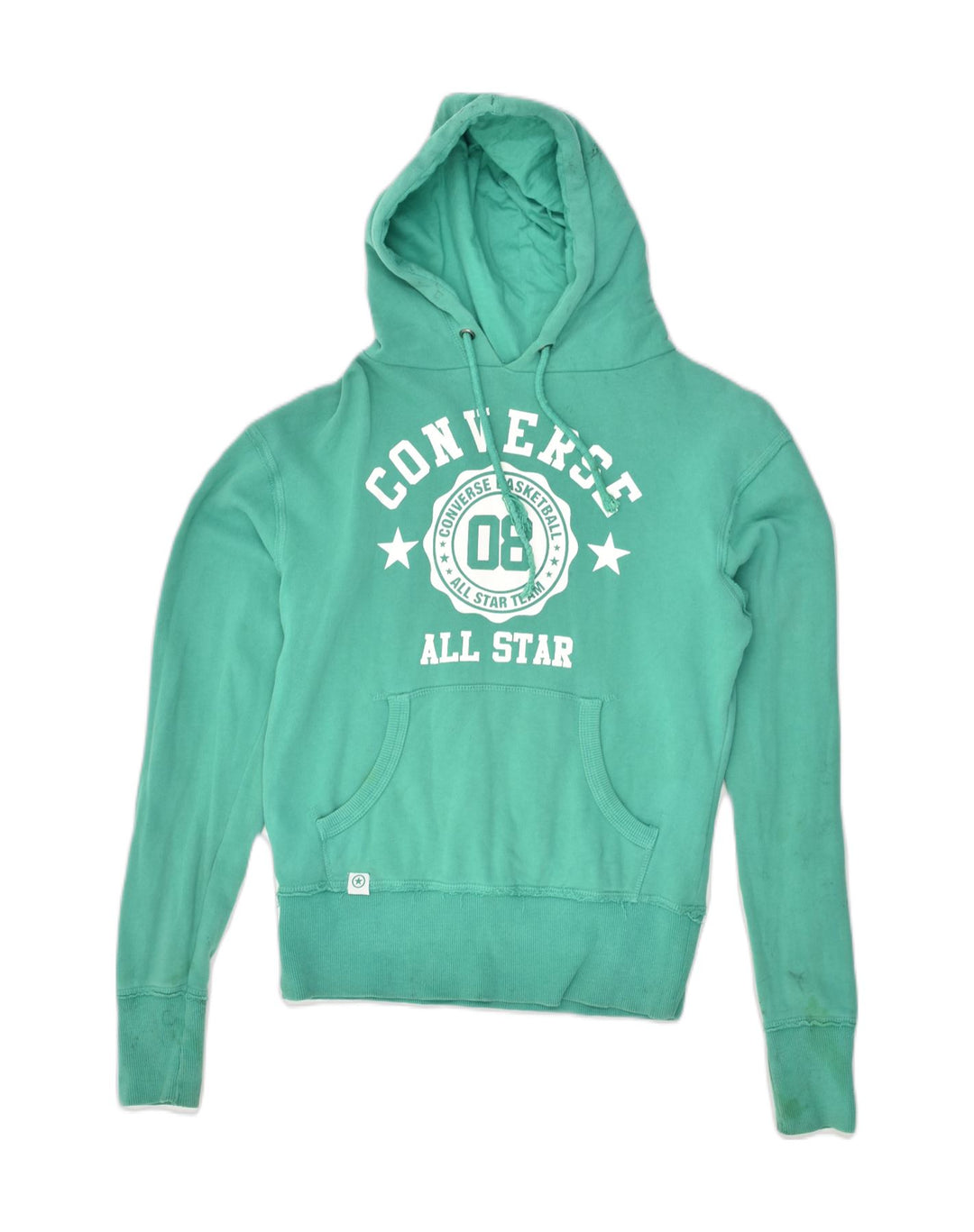 CONVERSE Womens Graphic Hoodie Jumper UK 6 XS Green Cotton | Vintage Converse | Thrift | Second-Hand Converse | Used Clothing | Messina Hembry 