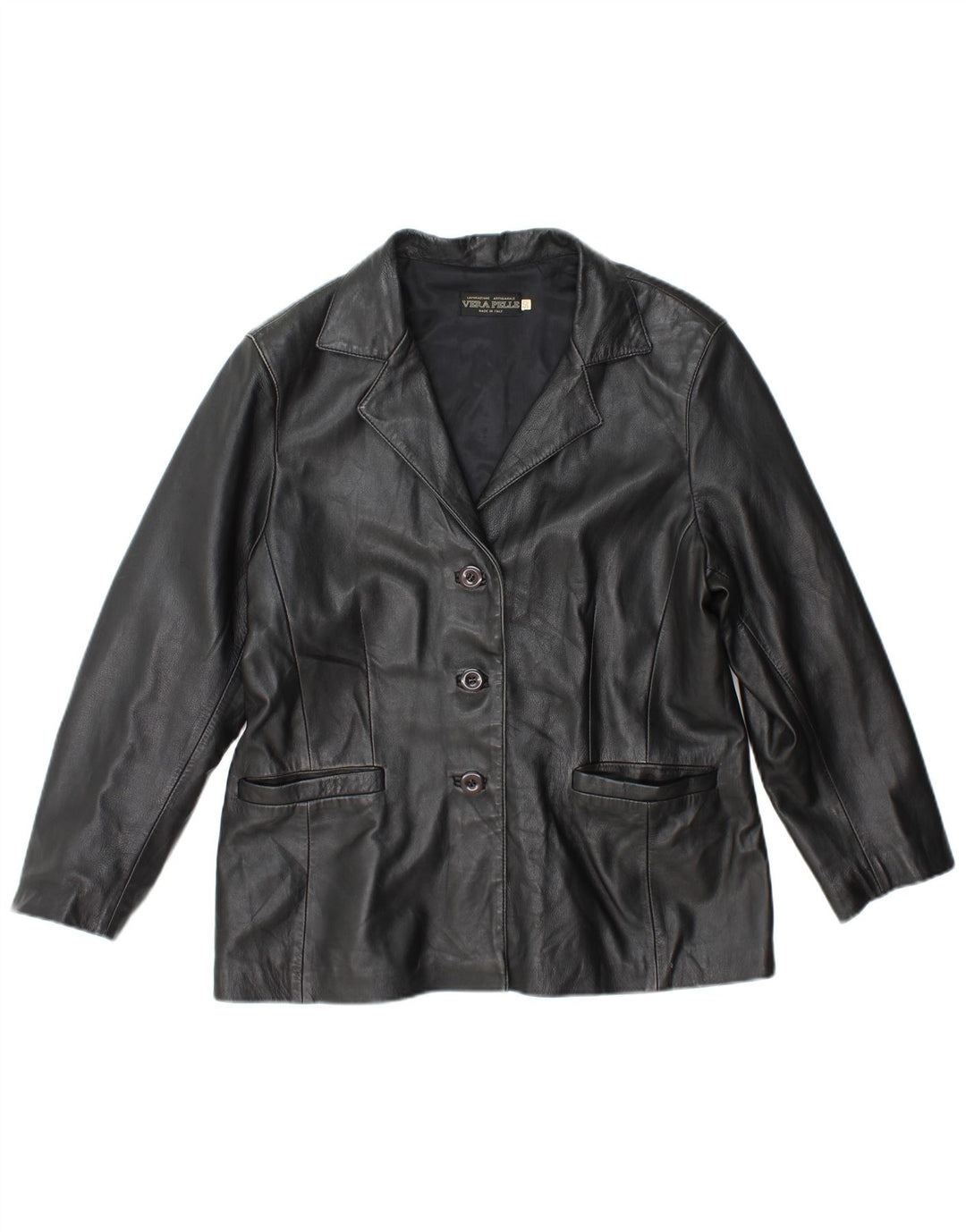 Vintage Womens Leather Jacket IT 50 XL Black Leather