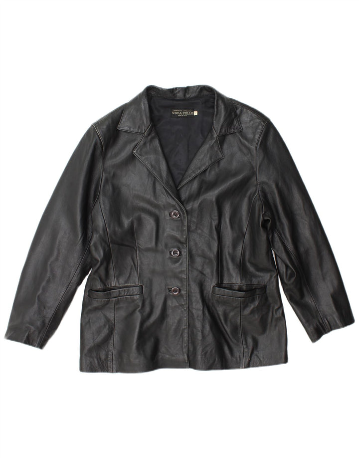 Vintage Womens Leather Jacket IT 50 XL Black Leather