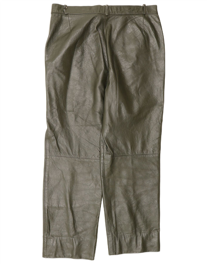 Vintage Mens Pegged Leather Trousers W34 L27 Khaki