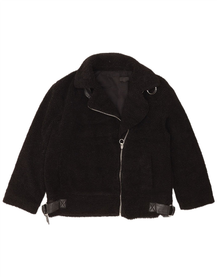 Topshop Womens Oversized Fleece Jacket UK 14 Medium Black Polyester