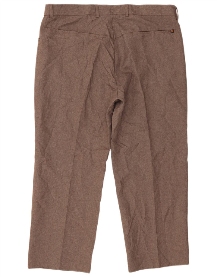Farah Mens Straight Cropped Trousers W40 L26 Brown Polyester