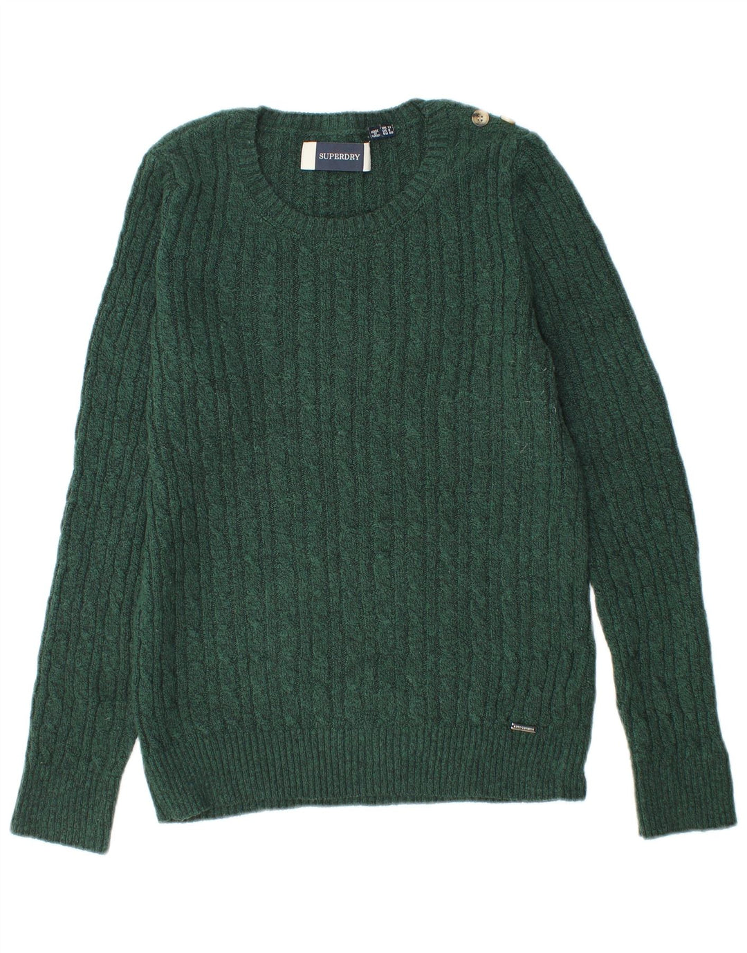 Superdry Womens Crew Neck Jumper Sweater UK 12 Medium Green Acrylic
