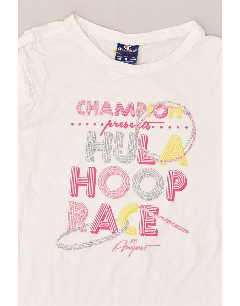 CHAMPION Girls Graphic T-Shirt Top 9-10 Years Medium White | Vintage Champion | Thrift | Second-Hand Champion | Used Clothing | Messina Hembry 