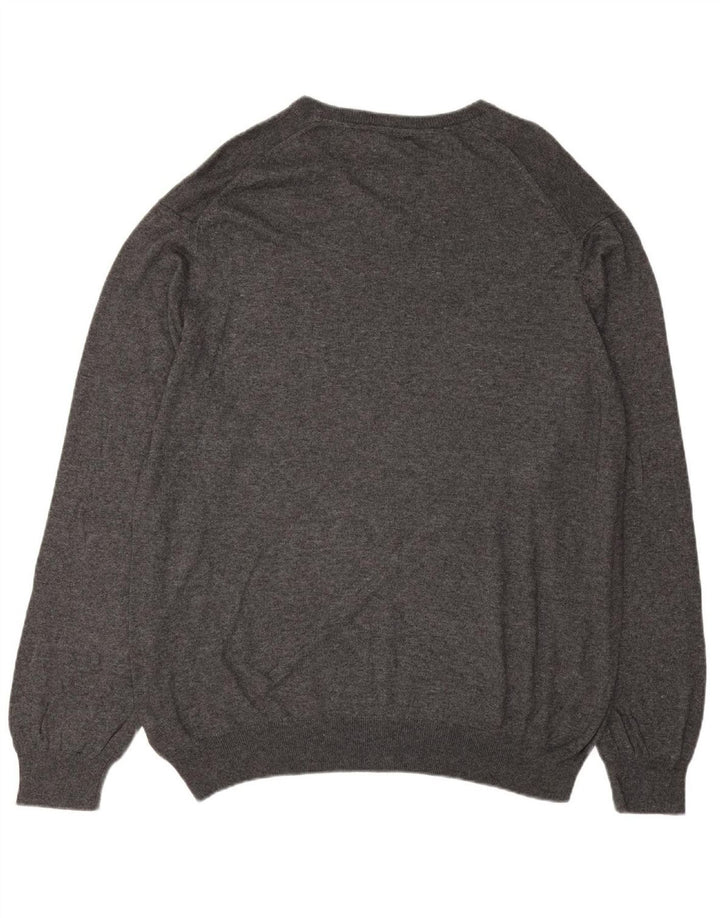 MARKS & SPENCER Mens Regular Fit V-Neck Jumper Sweater 2XL Grey Cotton