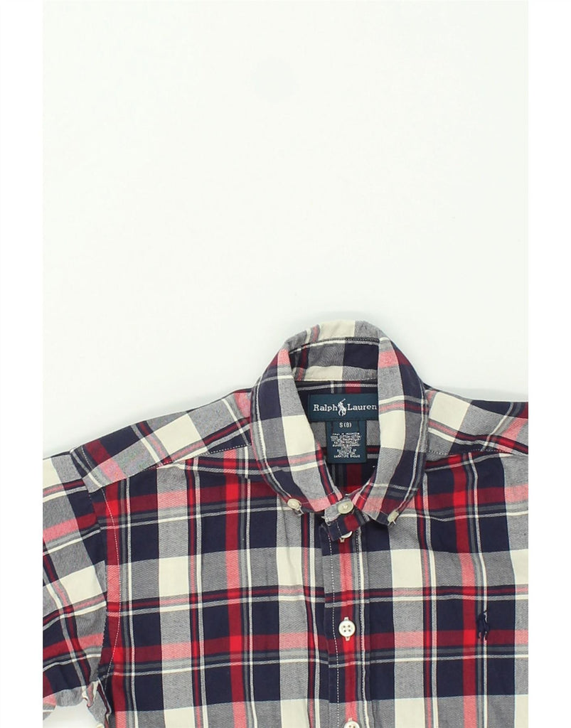 RALPH LAUREN Boys Shirt 7-8 Years Small  Navy Blue Check Cotton Vintage Ralph Lauren and Second-Hand Ralph Lauren from Messina Hembry 