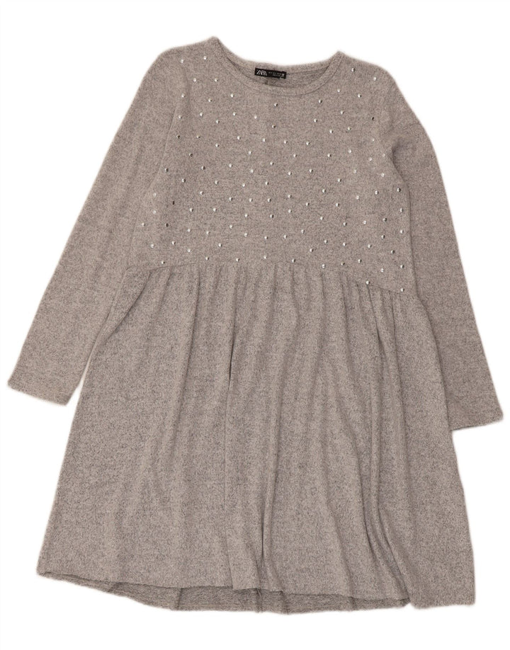 Zara Womens Long Sleeve Basic Dress UK 10 Small Grey Polyester