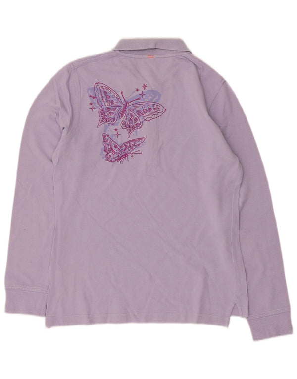 Sun68 Womens Long Sleeve Polo Shirt UK 12 Medium Purple Cotton
