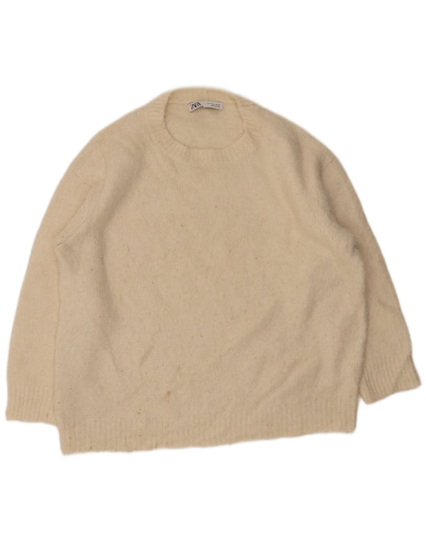 Zara Womens Oversized Boat Neck Jumper Sweater UK 10 Small Beige