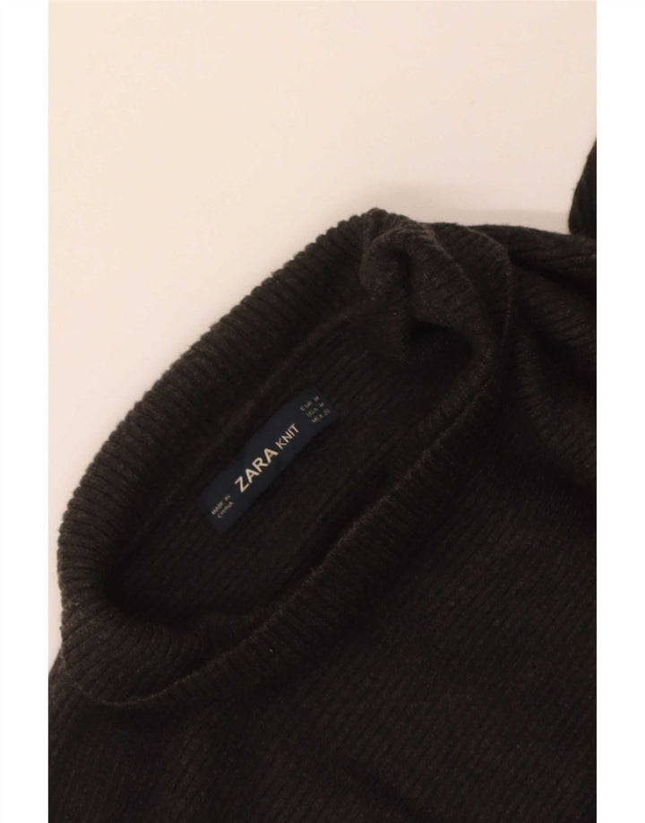 Zara Womens Crop Turtle Neck Jumper Sweater UK 14 Medium Grey