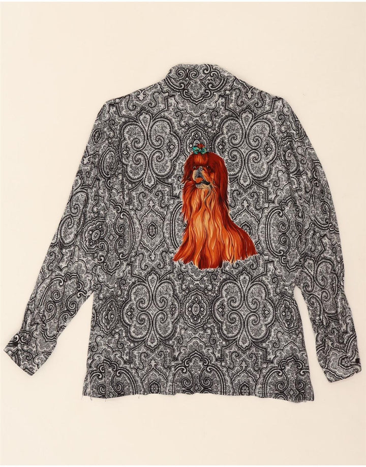 STEFANEL Womens Graphic Shirt Blouse UK 12 Medium Grey Paisley Viscose Vintage Stefanel and Second-Hand Stefanel from Messina Hembry 