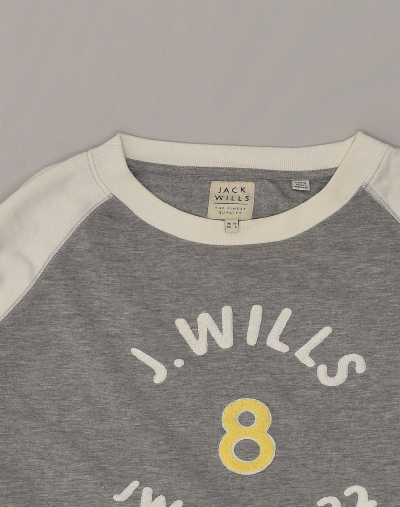 JACK WILLS Womens Crop Graphic Sweatshirt Jumper UK 10 Small Grey | Vintage Jack Wills | Thrift | Second-Hand Jack Wills | Used Clothing | Messina Hembry 