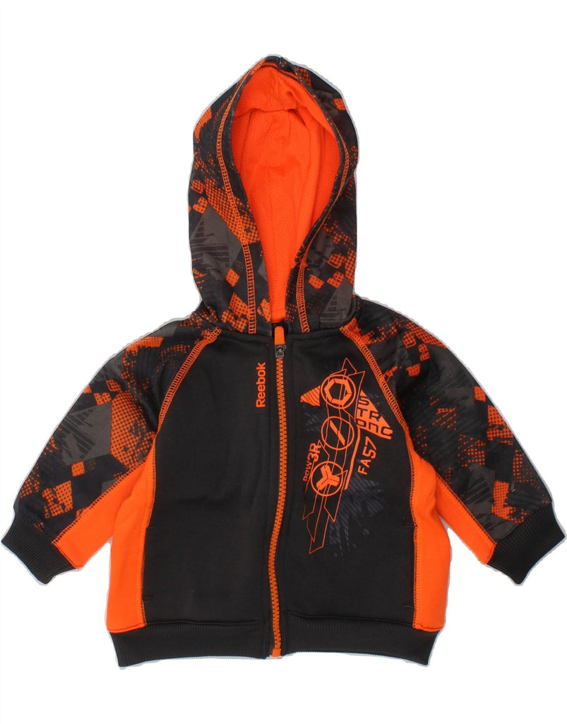 REEBOK Baby Boys Graphic Zip Hoodie Sweater 3-6 Months Black Polyester Vintage Reebok and Second-Hand Reebok from Messina Hembry 