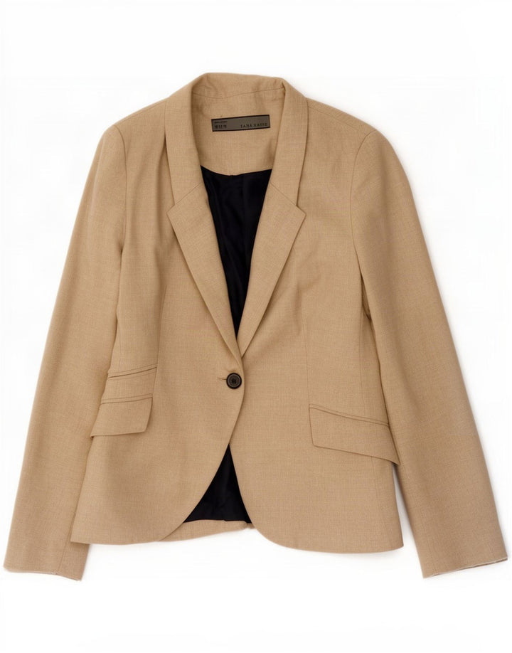 Zara Womens 1 Button Blazer Jacket UK 12 Medium Beige