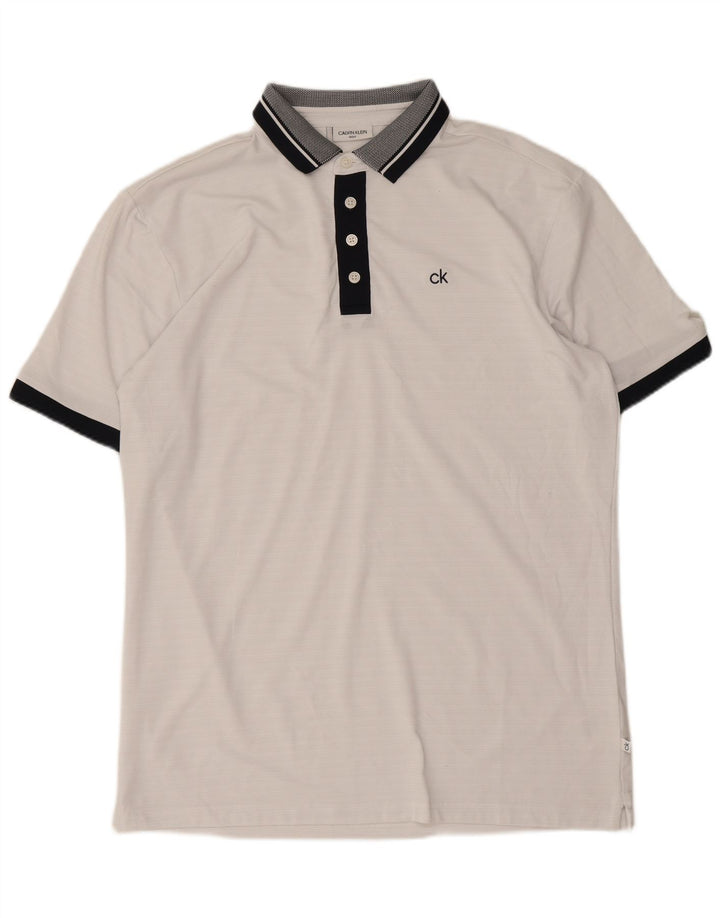 Calvin Klein Mens Golf Polo Shirt Medium White Colourblock Polyester