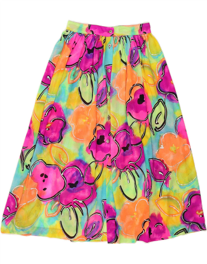 VINTAGE Womens A-Line Skirt W28 Medium  Multicoloured Floral Nylon Vintage Vintage and Second-Hand Vintage from Messina Hembry 