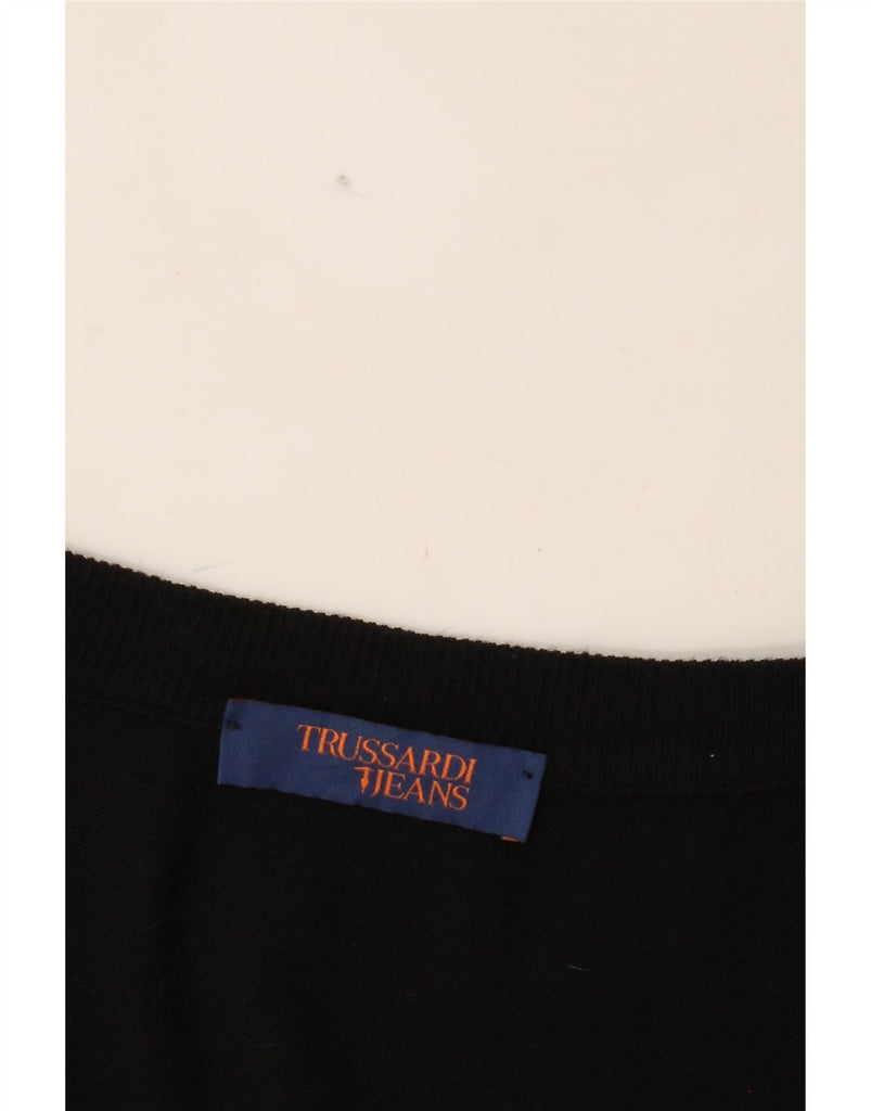 TRUSSARDI JEANS Mens V-Neck Jumper Sweater Large Black Viscose Vintage Trussardi Jeans and Second-Hand Trussardi Jeans from Messina Hembry 
