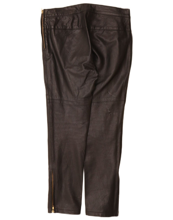 Vintage Womens Slim Leather Trousers Large W30 L28 Black Leather