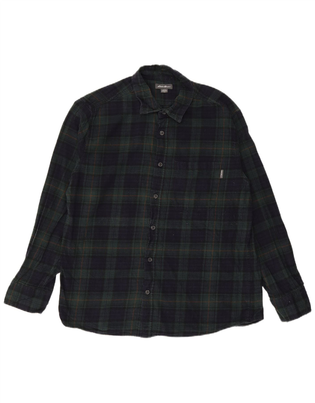 EDDIE BAUER Mens Flannel Shirt Large Navy Blue Check Cotton