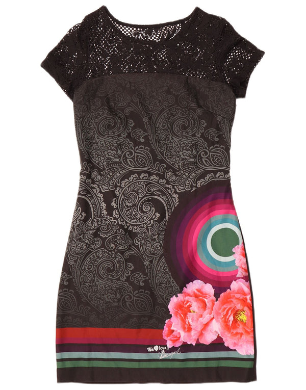 Desigual Womens Graphic Sheath Dress EU 38 Medium Black Floral