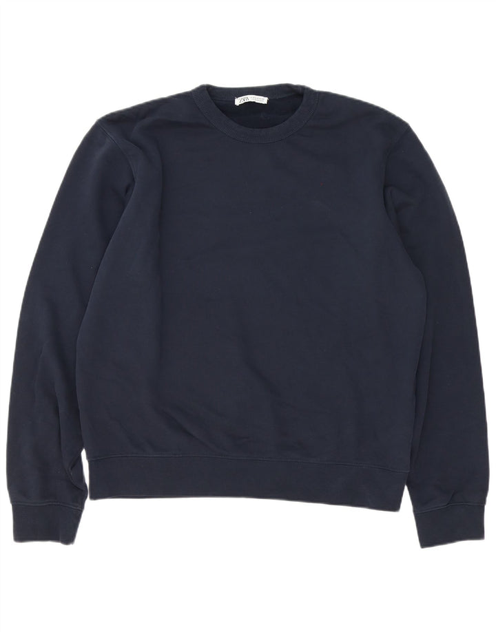 Zara Womens Oversized Sweatshirt Jumper UK 14 Medium Navy Blue Cotton