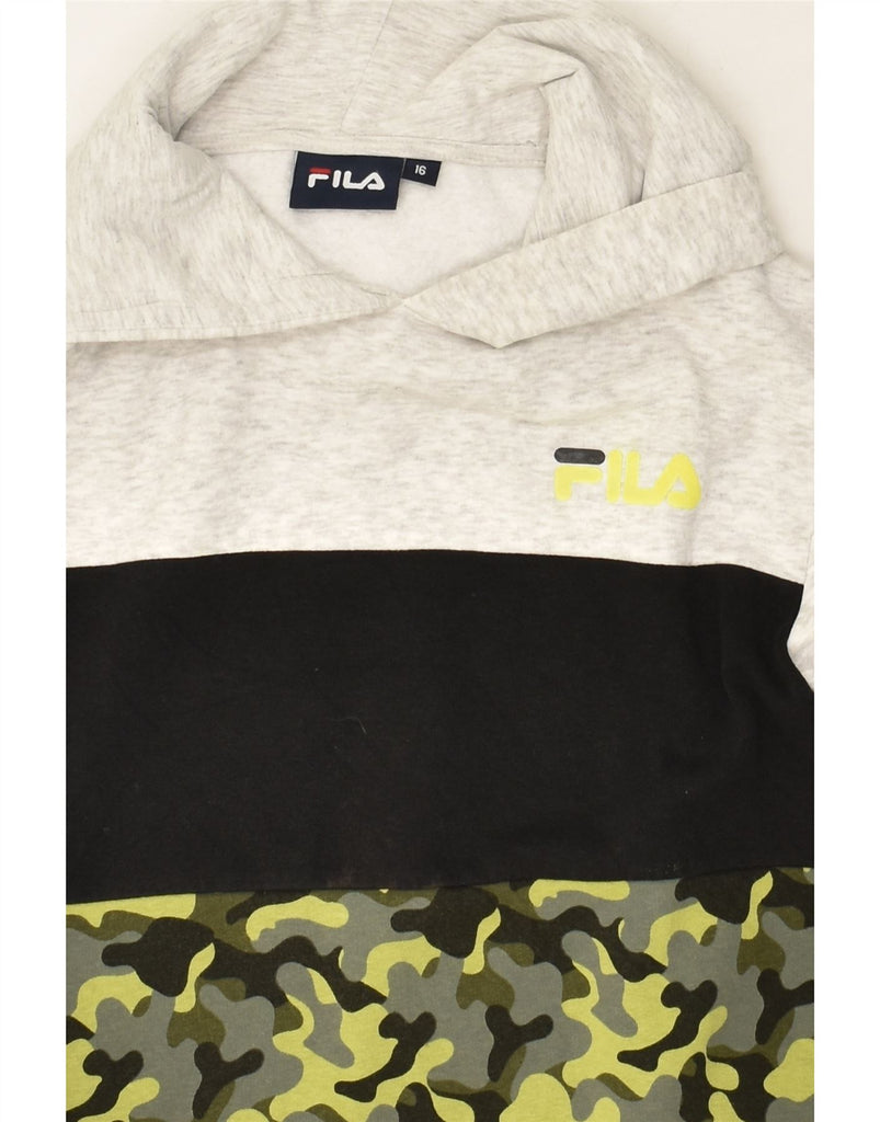 FILA Boys Hoodie Jumper 15-16 Years Grey Camouflage Cotton | Vintage Fila | Thrift | Second-Hand Fila | Used Clothing | Messina Hembry 