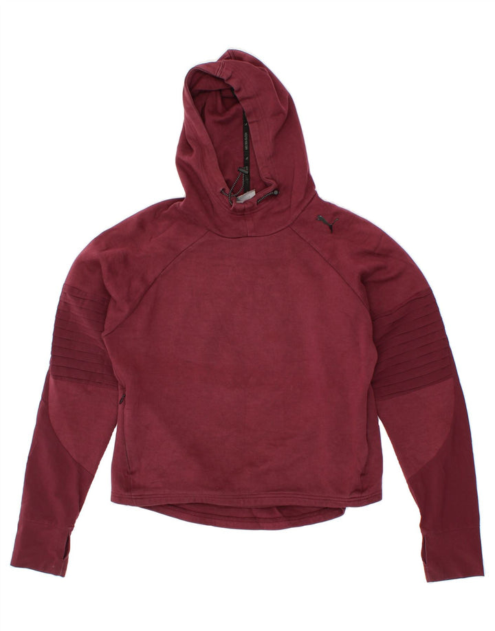PUMA Womens Hoodie Jumper UK 12 Medium Maroon Polyester Vintage Puma and Second-Hand Puma from Messina Hembry 