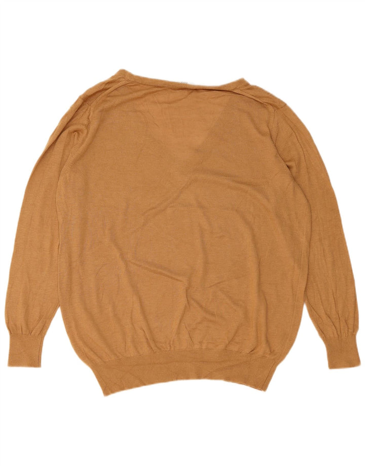 Zara Womens Oversized V-Neck Jumper Sweater UK 14 Medium Brown