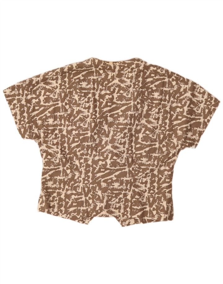 Vintage Womens Abstract Pattern Short Sleeve Shirt Blouse UK 16 Large Brown