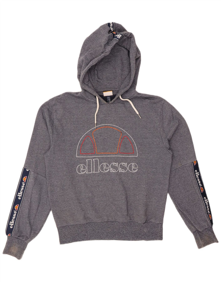 ELLESSE Womens Graphic Hoodie Jumper UK 14 Large Navy Blue Colourblock