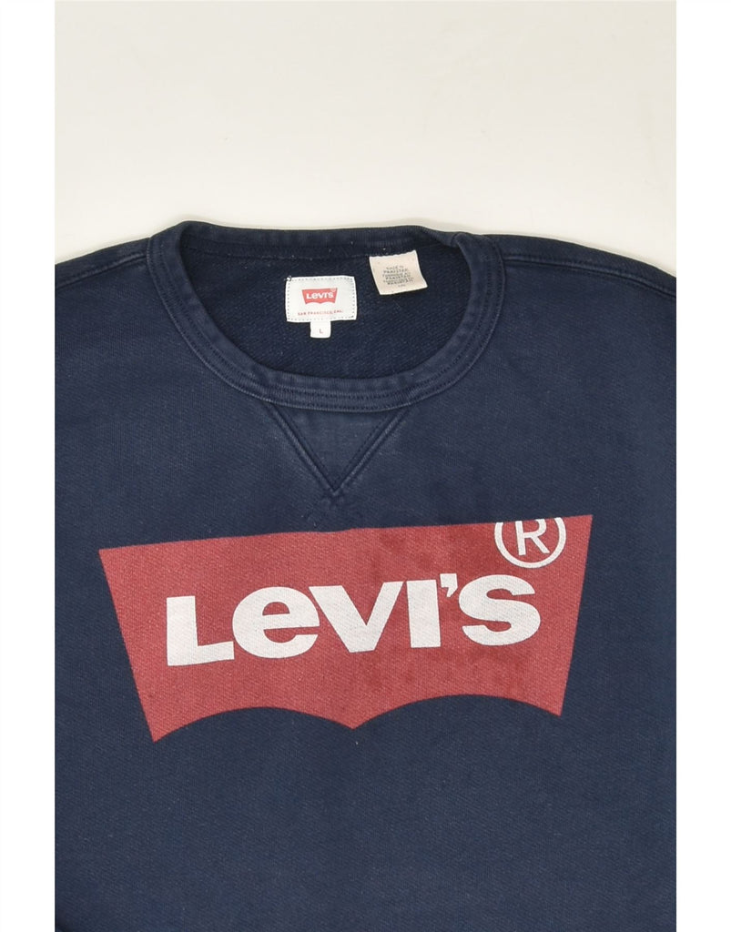 LEVI'S Mens Graphic Sweatshirt Jumper Large Navy Blue Cotton | Vintage Levi's | Thrift | Second-Hand Levi's | Used Clothing | Messina Hembry 