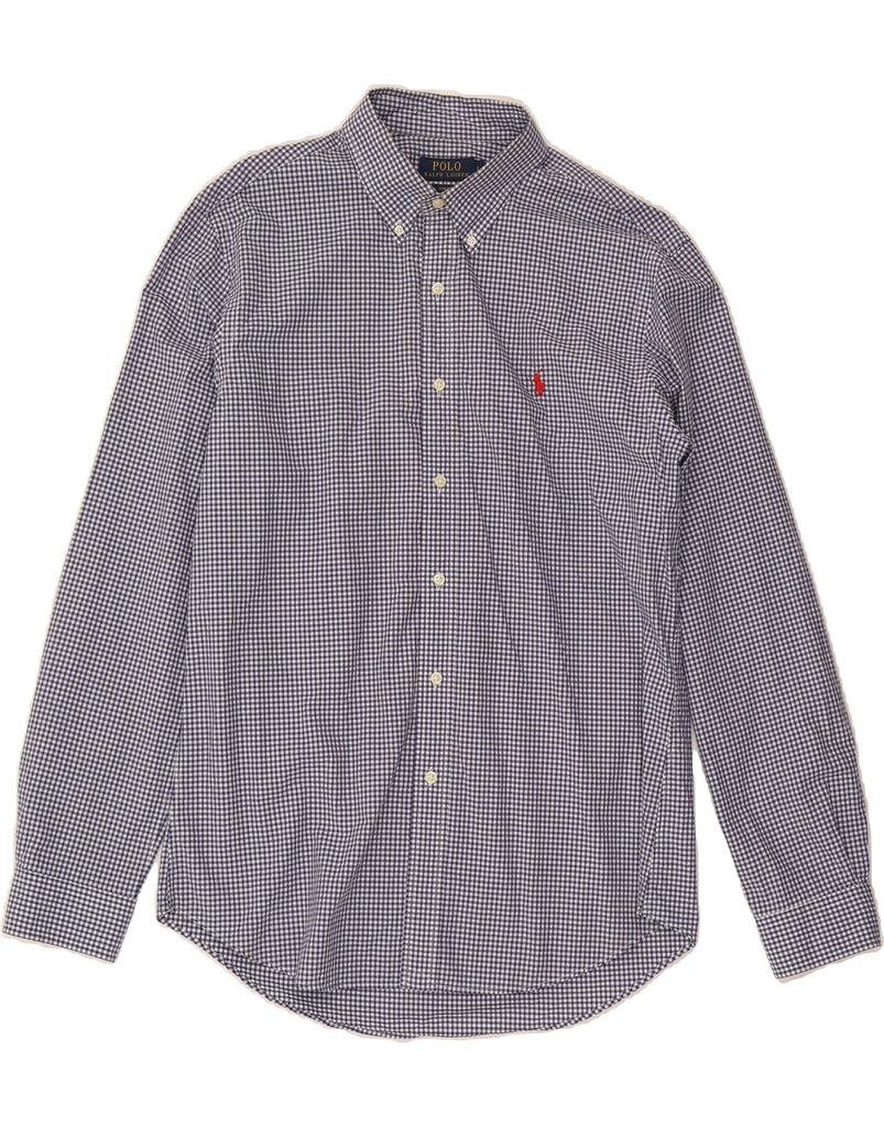POLO RALPH LAUREN Mens Slim Fit Shirt Large Blue Gingham Cotton Vintage Polo Ralph Lauren and Second-Hand Polo Ralph Lauren from Messina Hembry 