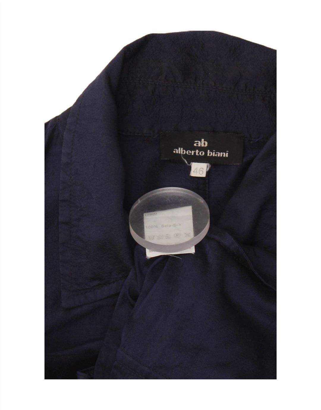 Alberto Biani Womens Bomber Jacket IT 46 Large Navy Blue Silk