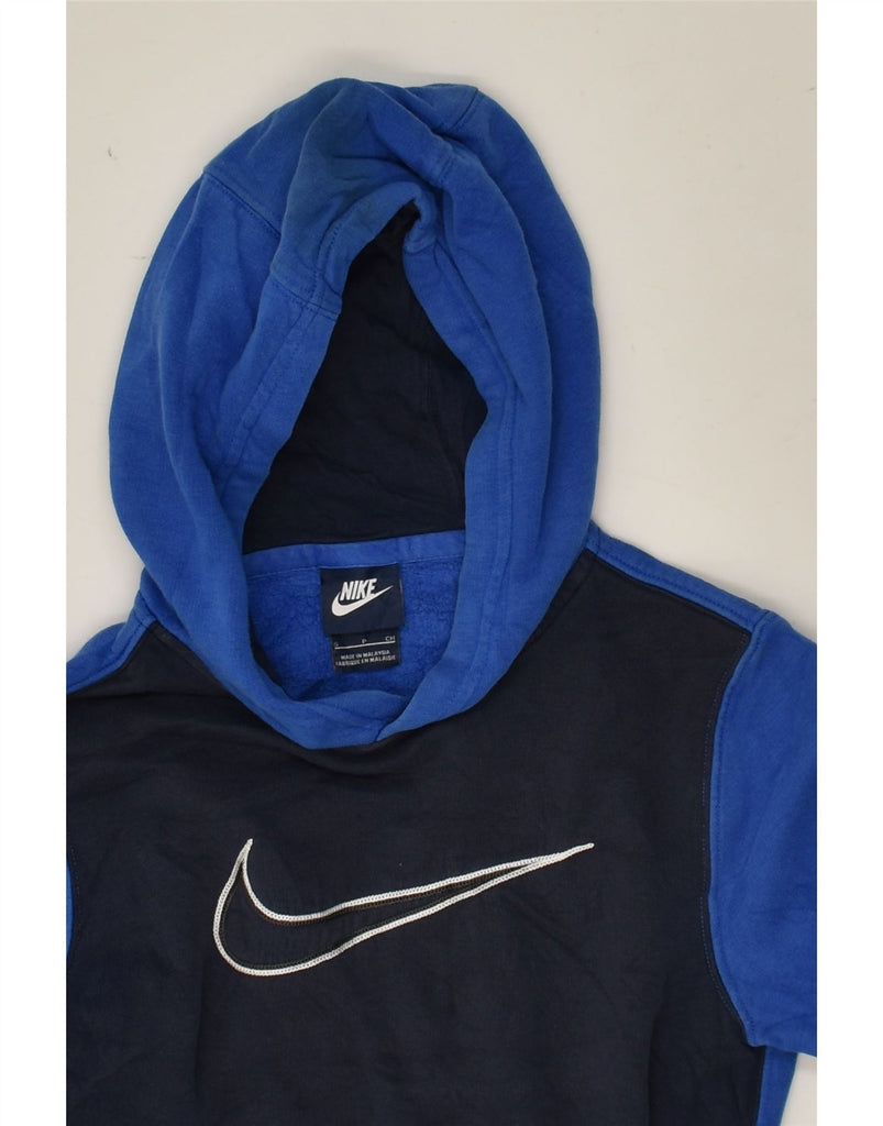 NIKE Boys Graphic Hoodie Jumper 9-10 Years Small  Blue Colourblock Cotton | Vintage Nike | Thrift | Second-Hand Nike | Used Clothing | Messina Hembry 