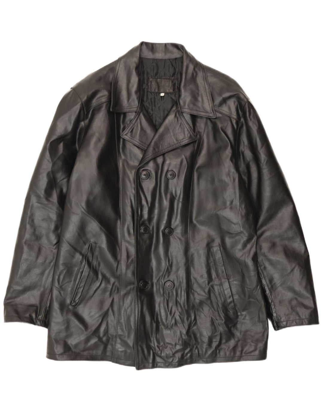 Vintage Mens Double Breasted Leather Jacket IT 54 2XL Black Leather