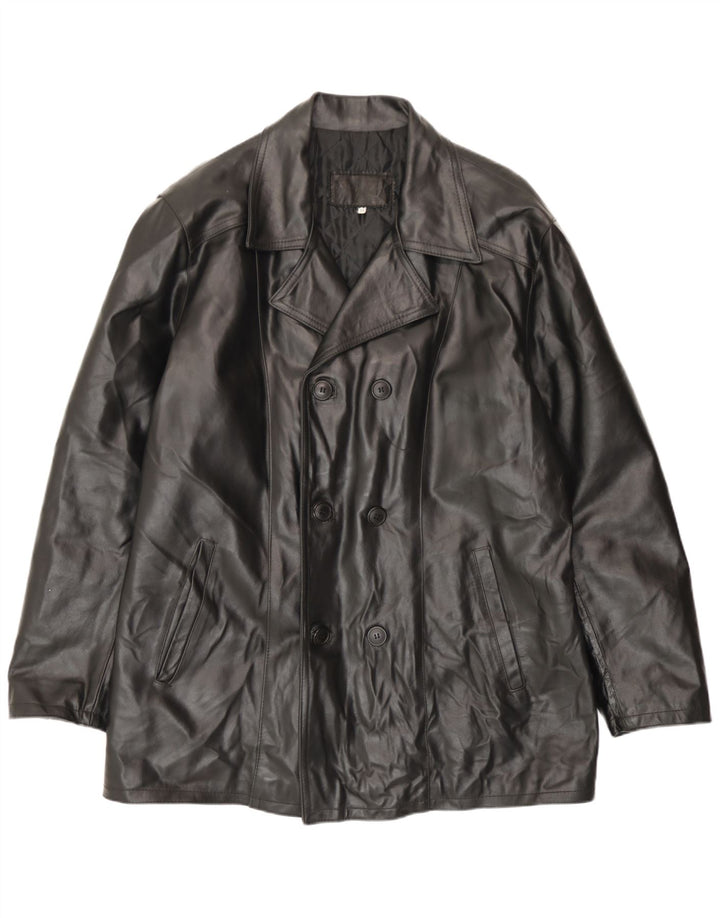 Vintage Mens Double Breasted Leather Jacket IT 54 2XL Black Leather