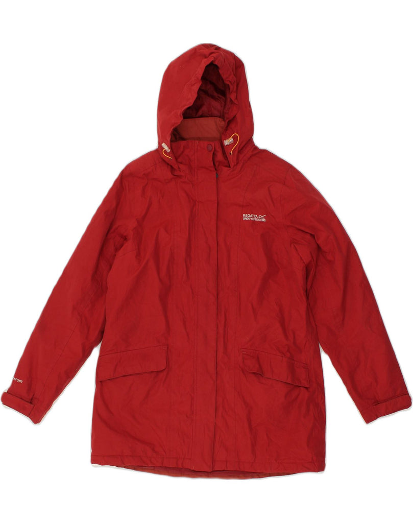 REGATTA Womens Hooded Windbreaker Jacket UK 16 Large  Red Cotton | Vintage Regatta | Thrift | Second-Hand Regatta | Used Clothing | Messina Hembry 