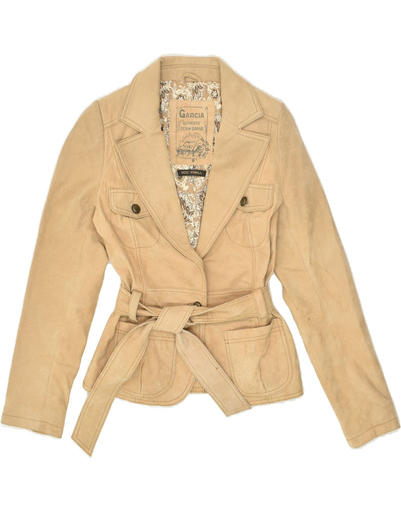 VINTAGE Womens Leather Jacket UK 6 XS Beige Leather | Vintage Vintage | Thrift | Second-Hand Vintage | Used Clothing | Messina Hembry 