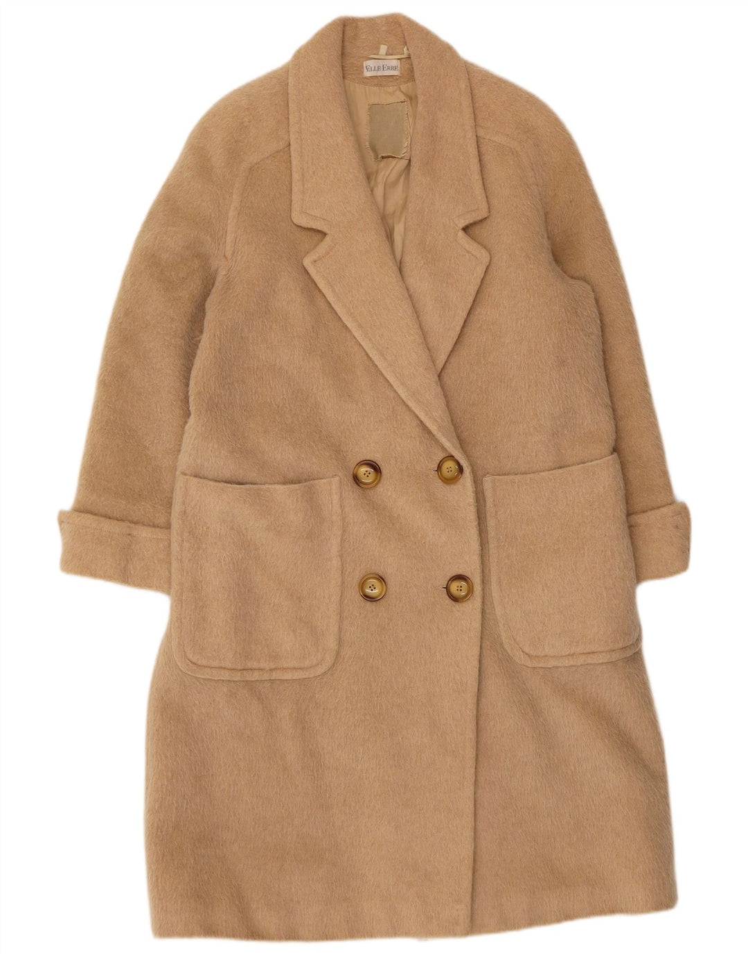 Elle Erre Womens Double Breasted Coat IT 44 Medium Beige Virgin Wool